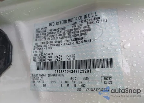 2004 Ford Mustang Premium from USA, damaged, VIN 1FAFP40434F122201